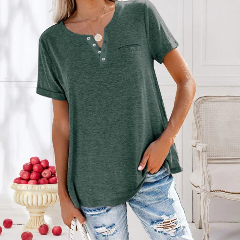 Losvallende henley top – Casual T-shirt met knoopdetail