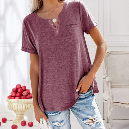 Losvallende henley top – Casual T-shirt met knoopdetail