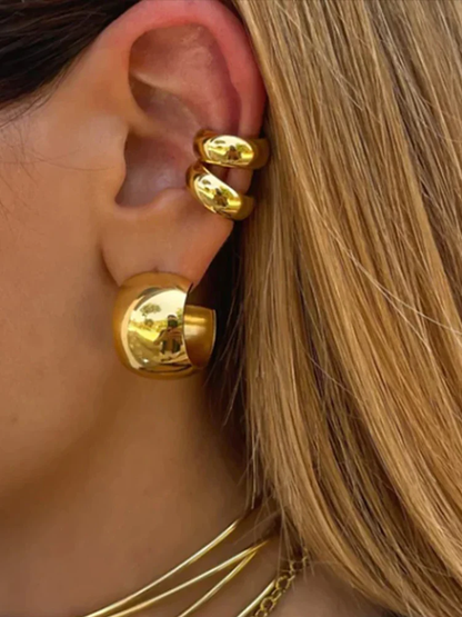 Dames oorringen en ear cuffs set – Volumineuze glanzende oorbellen zonder gaatjes