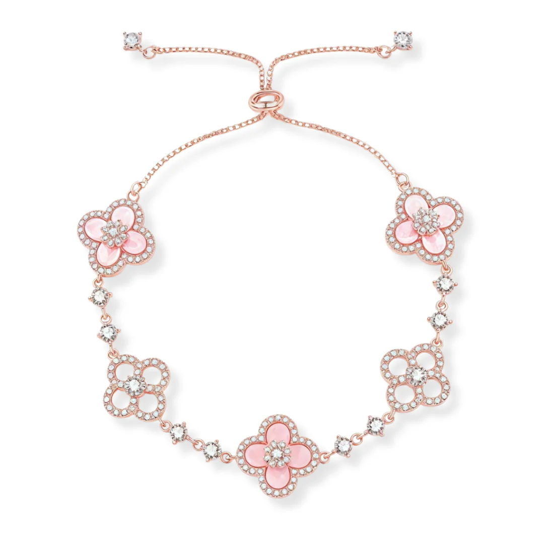 Dames Armband met Bloemen en Kristallen – Verstelbaar Design