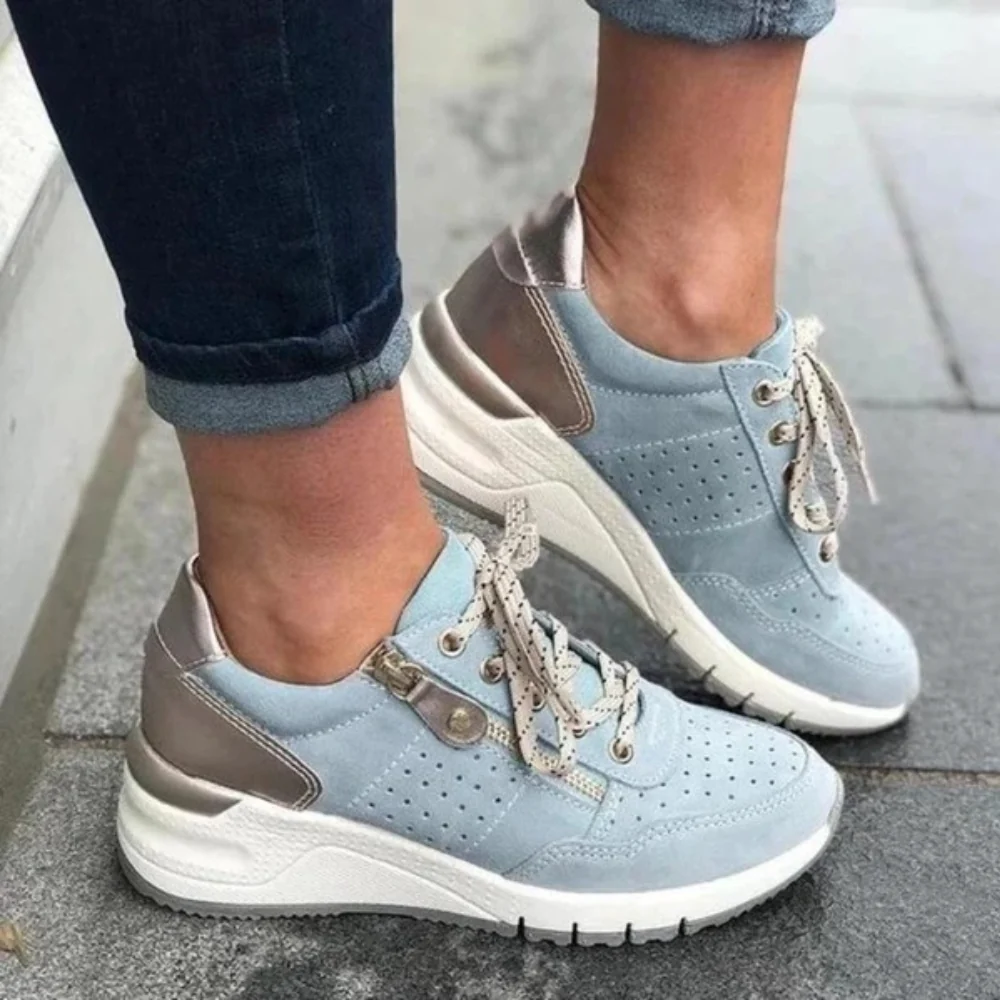 Dames sneakers met ritssluiting – Sportieve wandelschoenen met perforaties en verhoogde zool
