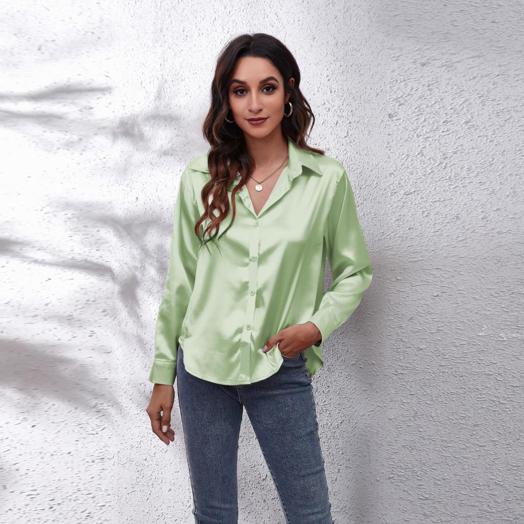 Damesblouse - Satijnen Look - Lange Mouwen - Knoopsluiting - Klassiek Design