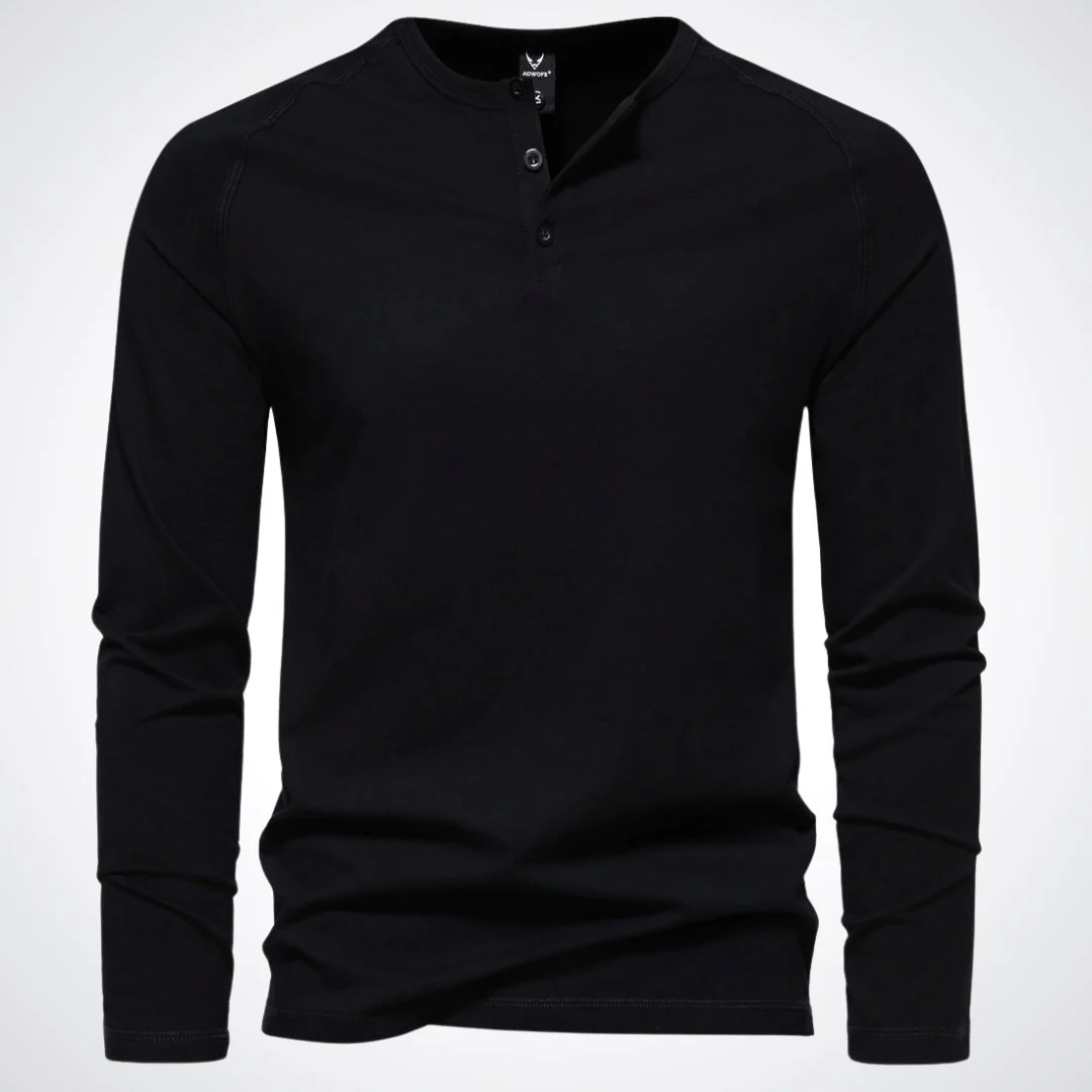 Heren Henley longsleeve – Lange mouwen en knoopsluiting bij de hals