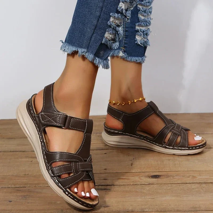 Sandalen – Verstelbare leren look met gewatteerde zool