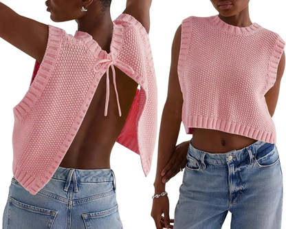 Dames Gebreide Crop Top - Mouwloos - Ronde Hals - Zomertrui