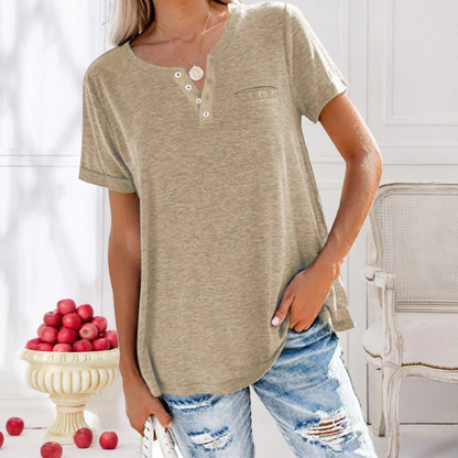 Losvallende henley top – Casual T-shirt met knoopdetail