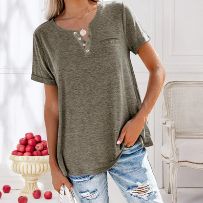 Losvallende henley top – Casual T-shirt met knoopdetail