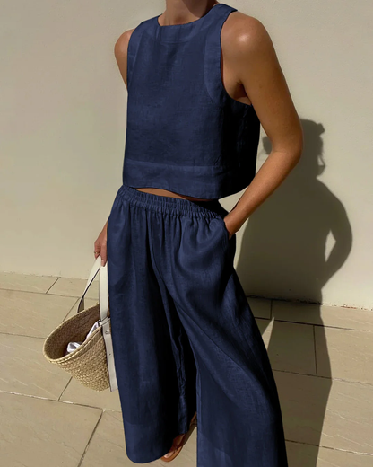 Linnen Set Dames – Mouwloze Top met Wijde Broek