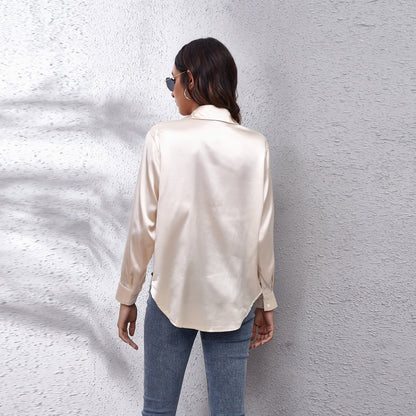 Damesblouse - Satijnen Look - Lange Mouwen - Knoopsluiting - Klassiek Design