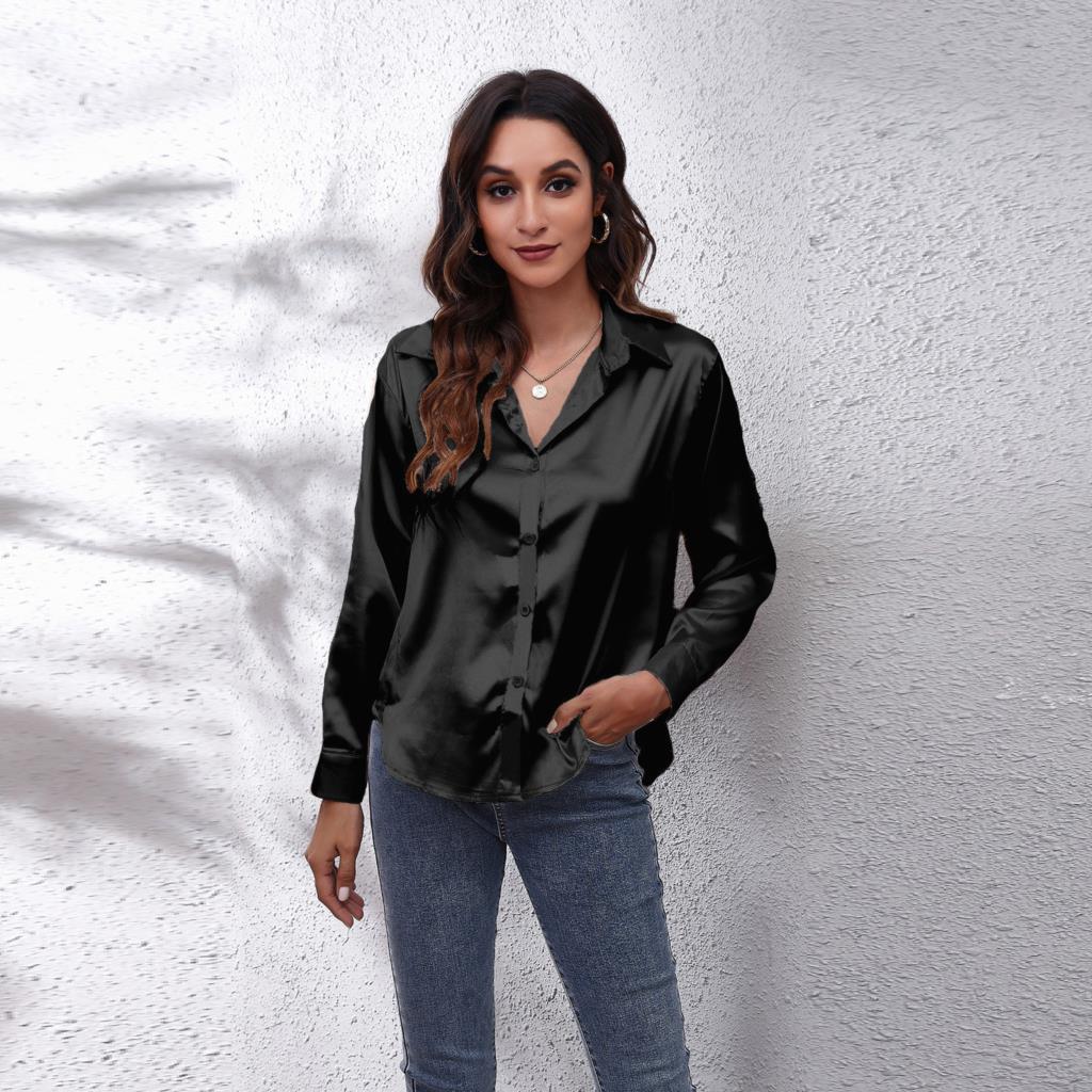 Damesblouse - Satijnen Look - Lange Mouwen - Knoopsluiting - Klassiek Design