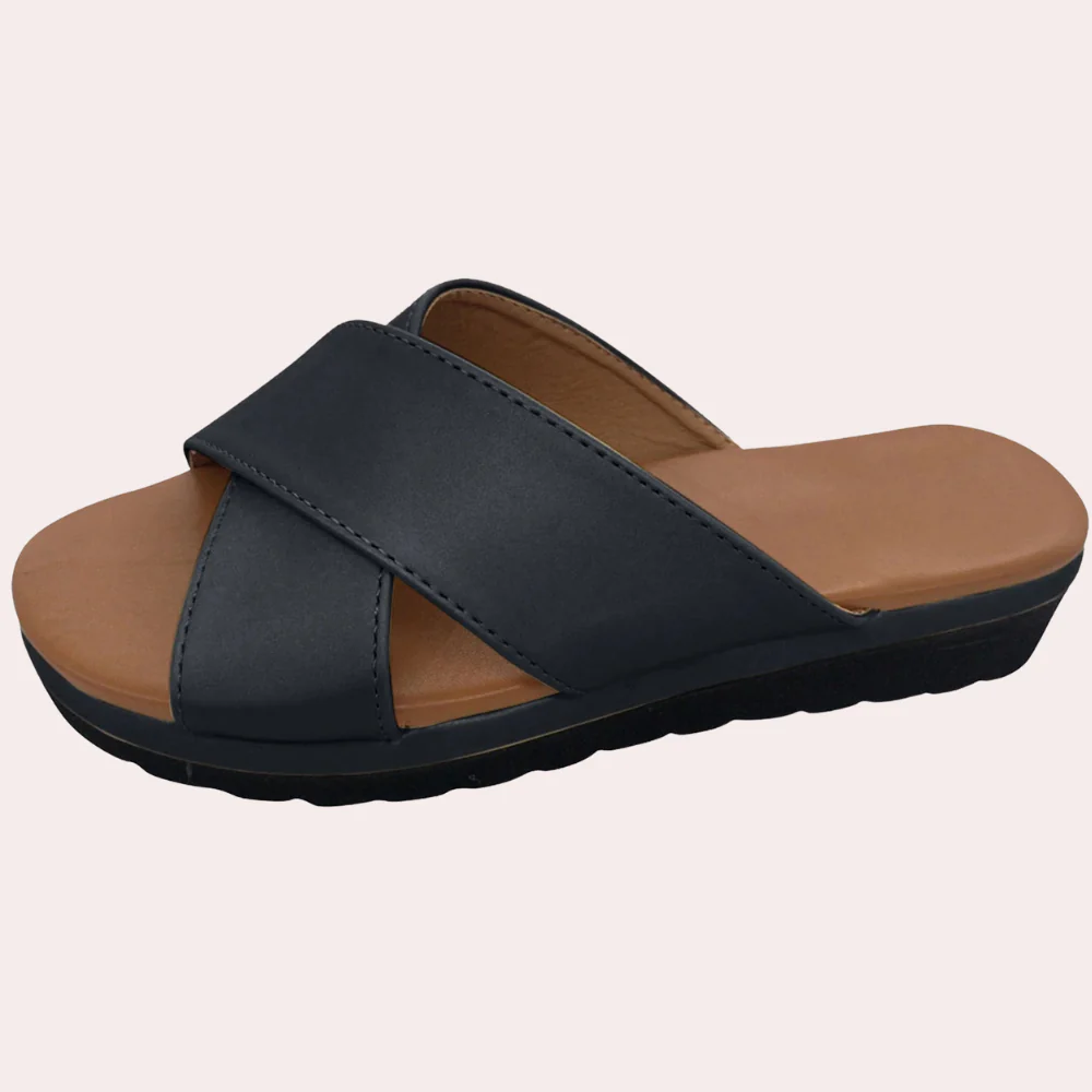 Dames Instapsandalen – Zwarte Kruisband Slippers met Dempende Zool