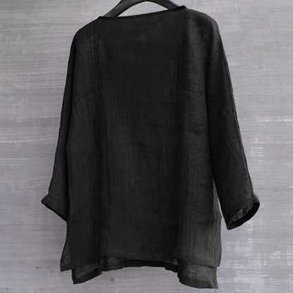 Dames Blouse - Linnen Look - V-Hals - Losvallend