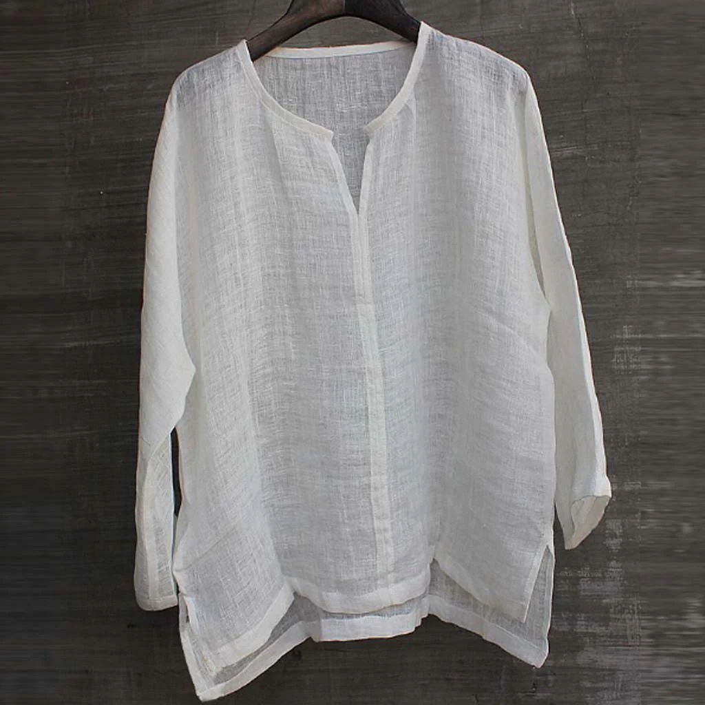 Dames Blouse - Linnen Look - V-Hals - Losvallend