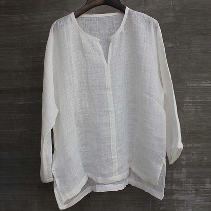 Dames Blouse - Linnen Look - V-Hals - Losvallend