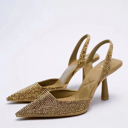 Dames Slingback Hakken met Puntige Neus – Luxe Design met Fonkelende Strass