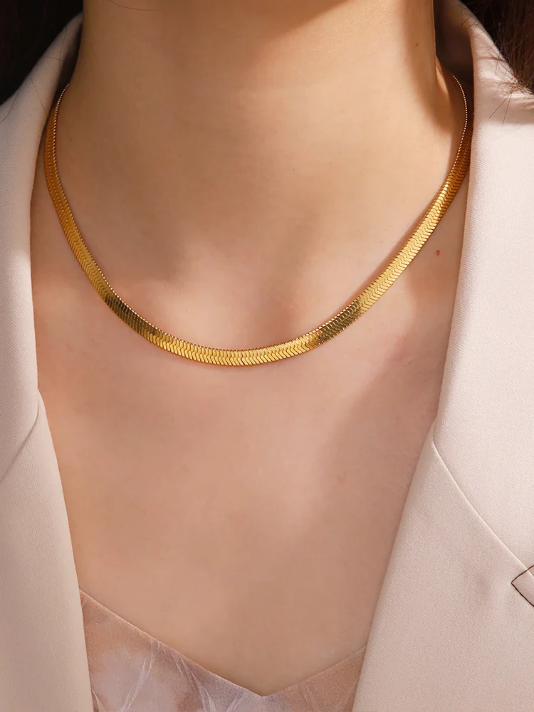 Dames ketting met platte slangenschakel – Verstelbare ketting met 18K coating