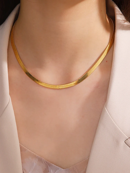 Dames ketting met platte slangenschakel – Verstelbare ketting met 18K coating