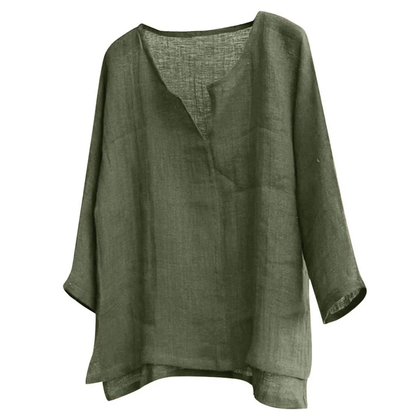 Dames Blouse - Linnen Look - V-Hals - Losvallend
