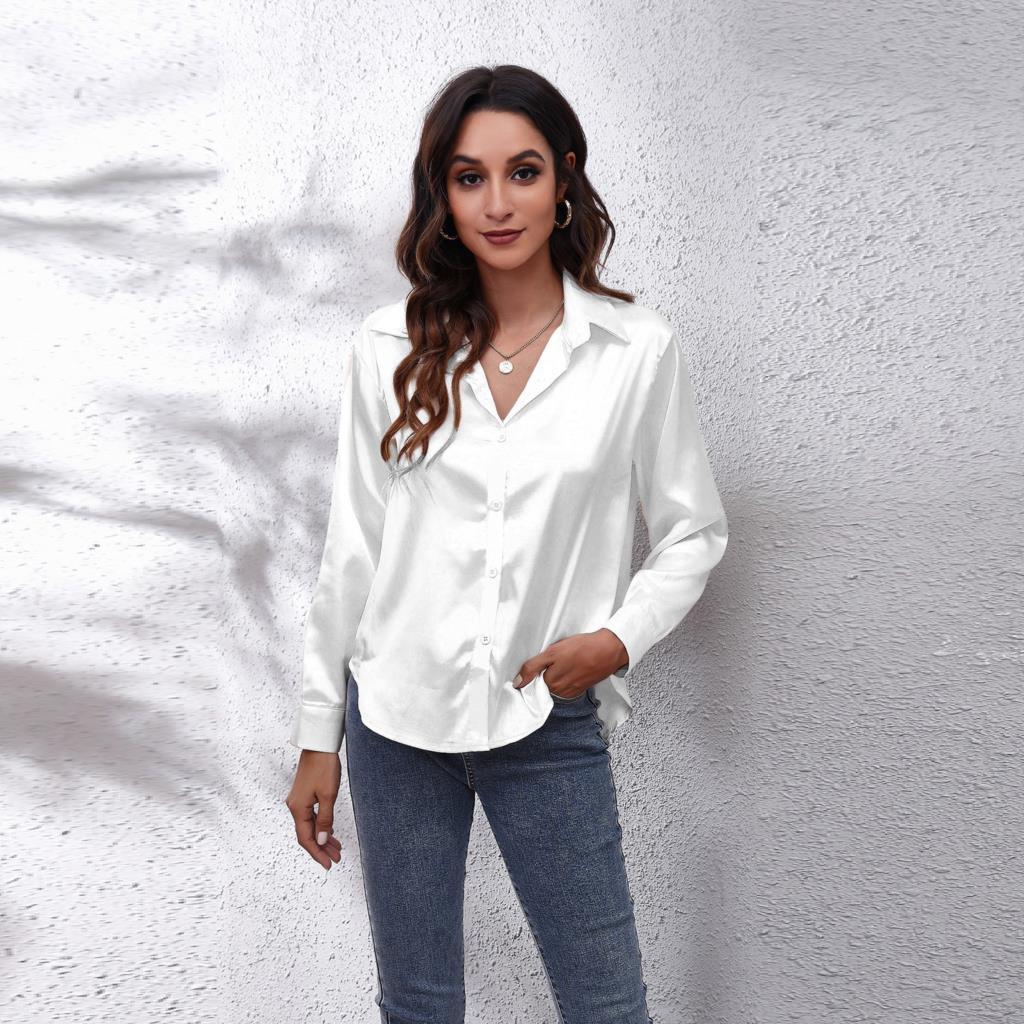 Damesblouse - Satijnen Look - Lange Mouwen - Knoopsluiting - Klassiek Design