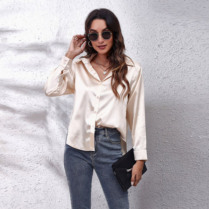 Damesblouse - Satijnen Look - Lange Mouwen - Knoopsluiting - Klassiek Design