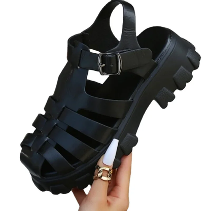 Dames Chunky Sandalen - Open Teensandalen met Hoge Zool en Riemsluiting