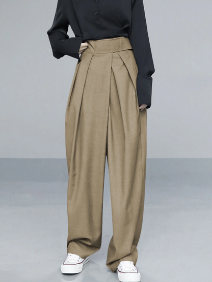 High-waist plooibroek voor dames – Wijde pijpen met relaxte pasvorm