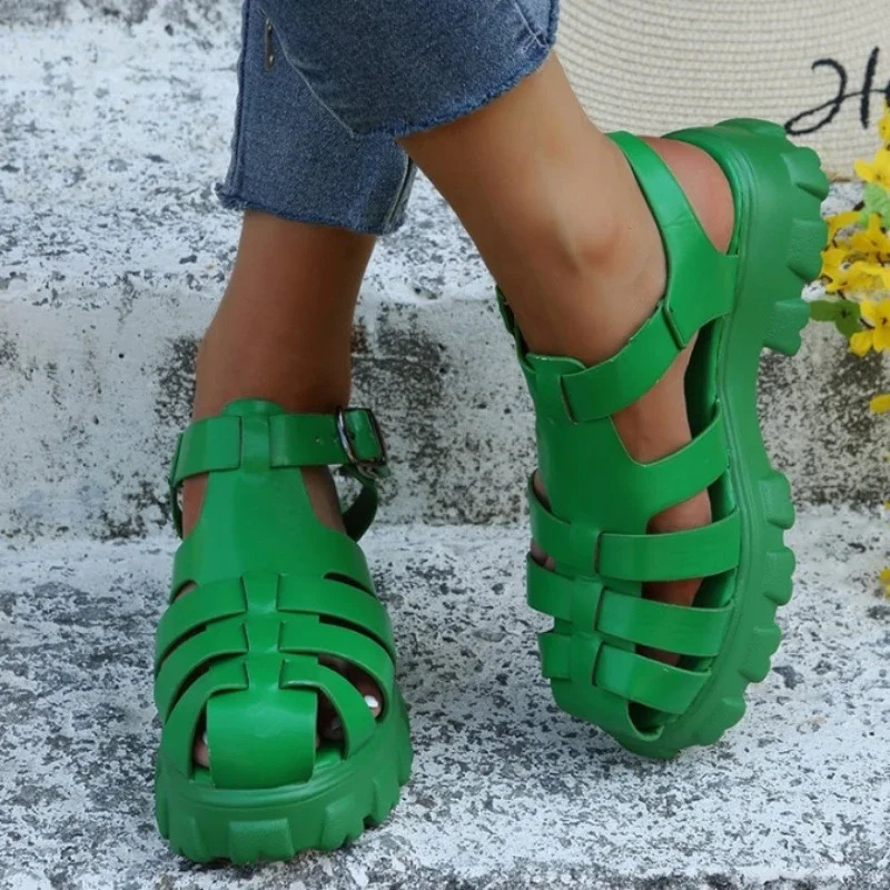 Dames Chunky Sandalen - Open Teensandalen met Hoge Zool en Riemsluiting