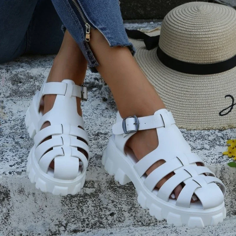 Dames Chunky Sandalen - Open Teensandalen met Hoge Zool en Riemsluiting