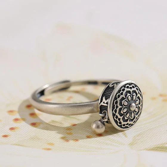 Dames Ring – Verstelbare Mantra Ring met Gravure en Hanger