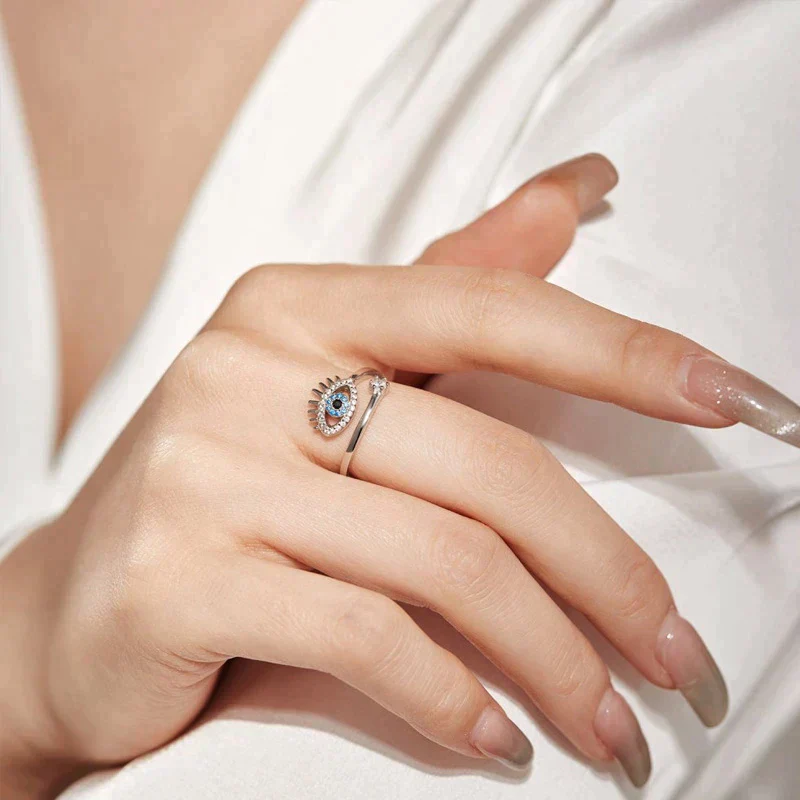 Dames Ring – Verstelbare Ring met Oogmotief en Strassdetails