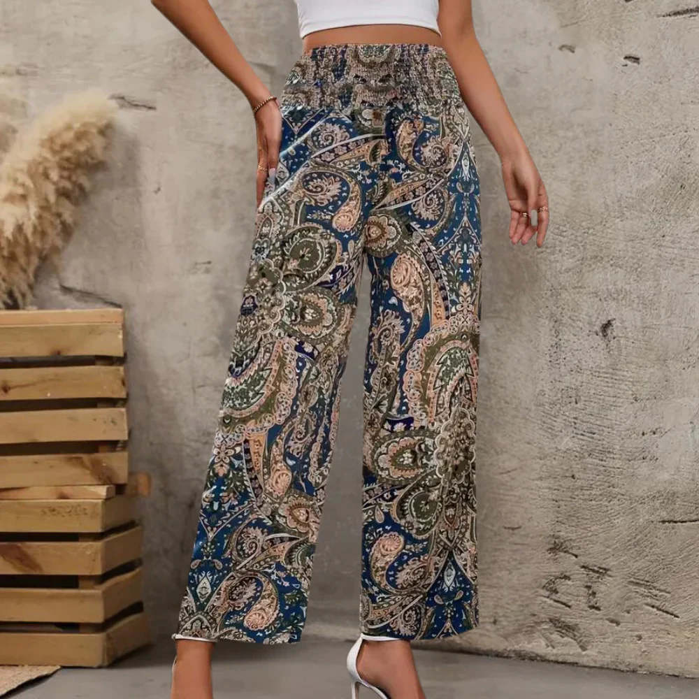 Luchtige broek met paisleyprint – Elastische tailleband en rechte pijpen