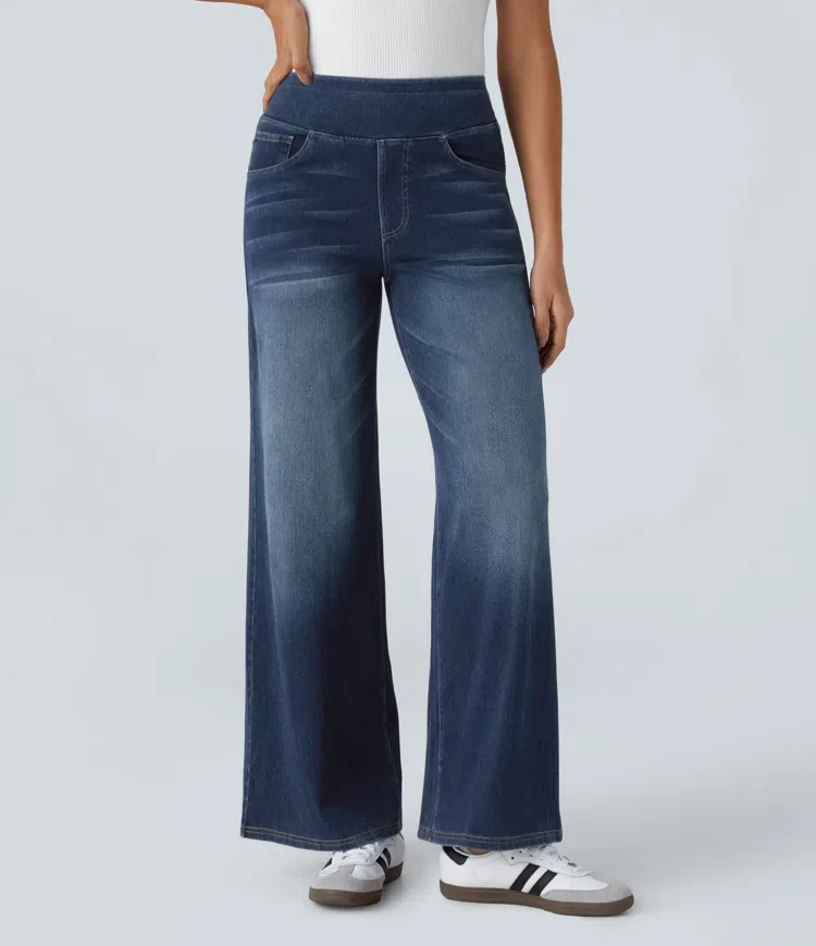 Dames Jeans – Wijduitlopend Model met Elastische Tailleband