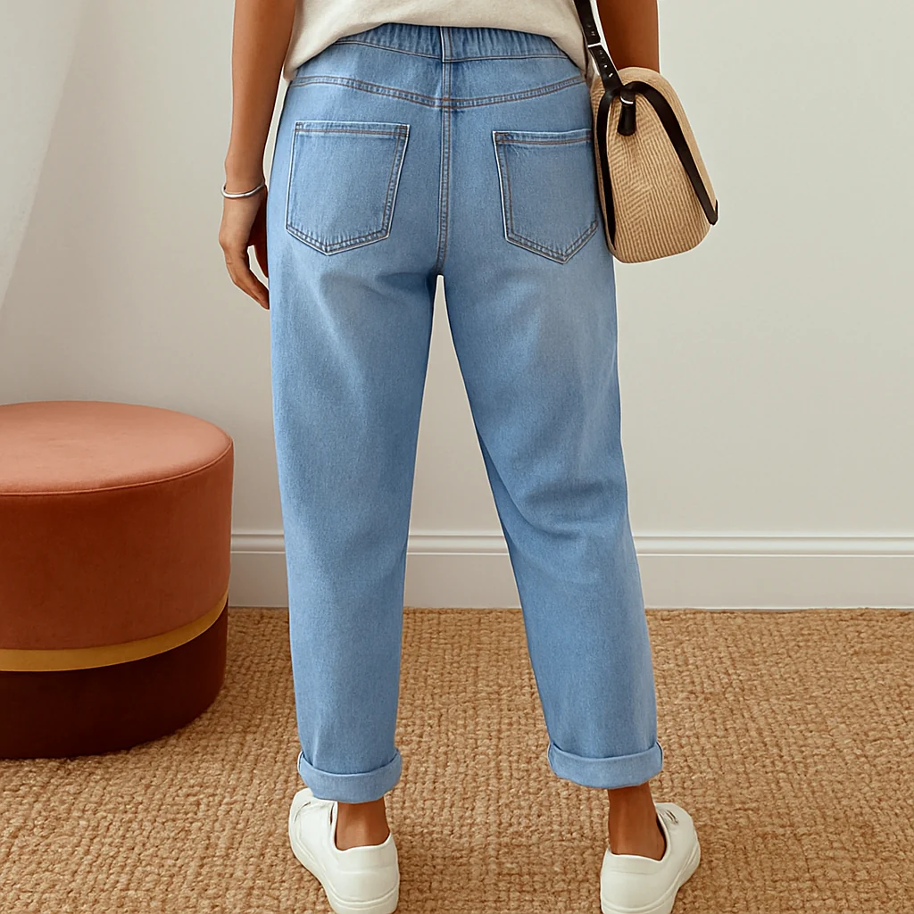 Dames jeans – Losvallende denim broek met elastische taille