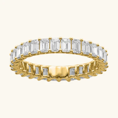 Dames Ring – Volledig Bezet met Rechthoekige Zirkonia in Goudkleurige Band