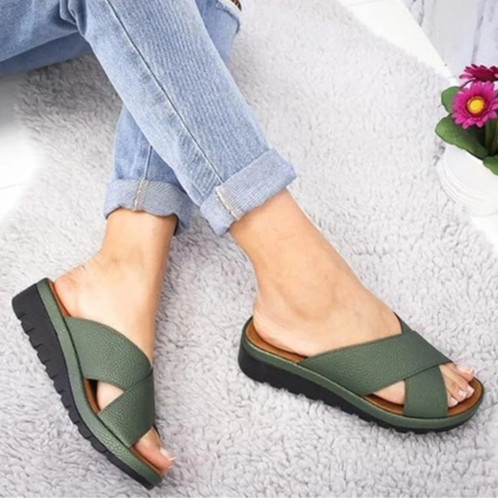 Dames Instapsandalen – Zwarte Kruisband Slippers met Dempende Zool