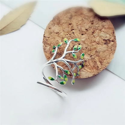 Dames Ring – Verstelbare Ring met Boomtak Design en Groene Accenten