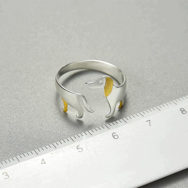 Dames Ring – Verstelbare Ring met teckel silhouet in Metaallook