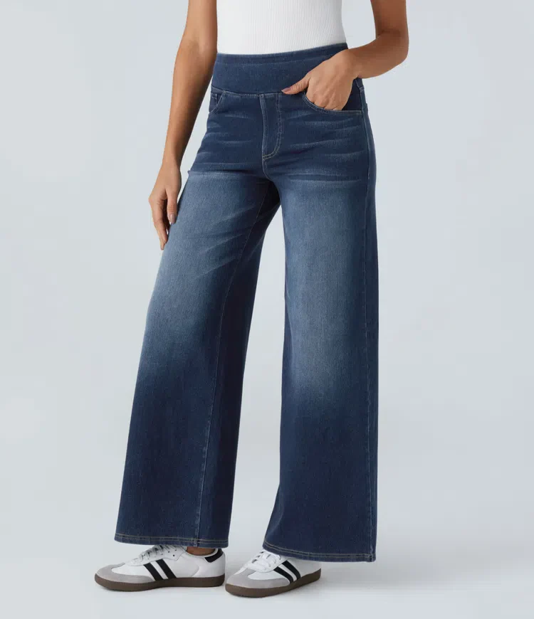 Dames Jeans – Wijduitlopend Model met Elastische Tailleband