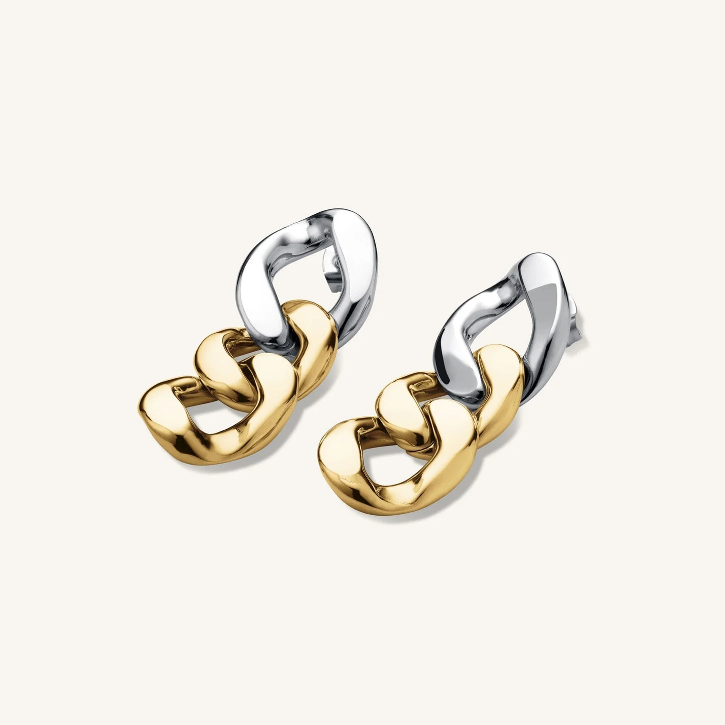 Dames Oorbellen – Chunky Schakeloorbellen met Twee Metalen Afwerkingen
