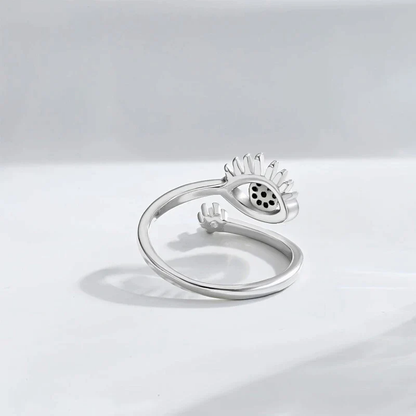 Dames Ring – Verstelbare Ring met Oogmotief en Strassdetails