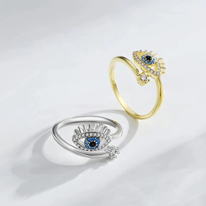 Dames Ring – Verstelbare Ring met Oogmotief en Strassdetails