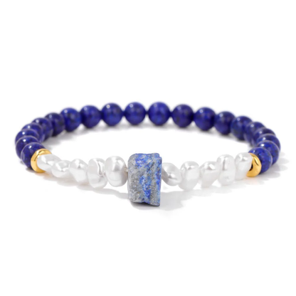 Dames Armband – Elastische Armband met Kruisvormige Natuursteen en Parelaccenten