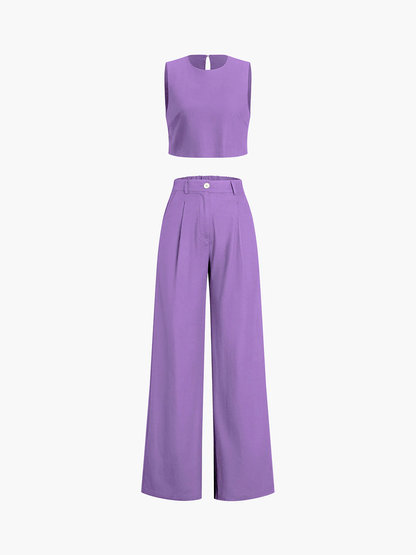 Tweedelige dames set – Mouwloze cropped top en wijde pantalon