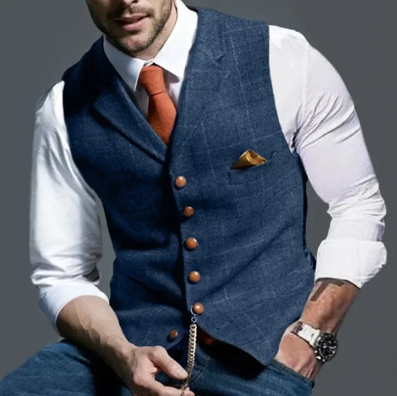 Herenvest met klassieke knoopsluiting – Formele look met borstzakdetail