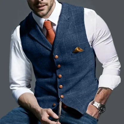 Herenvest met klassieke knoopsluiting – Formele look met borstzakdetail