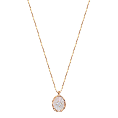 Dames ketting – Ronde hanger met parelmoerlook en centrale zetting
