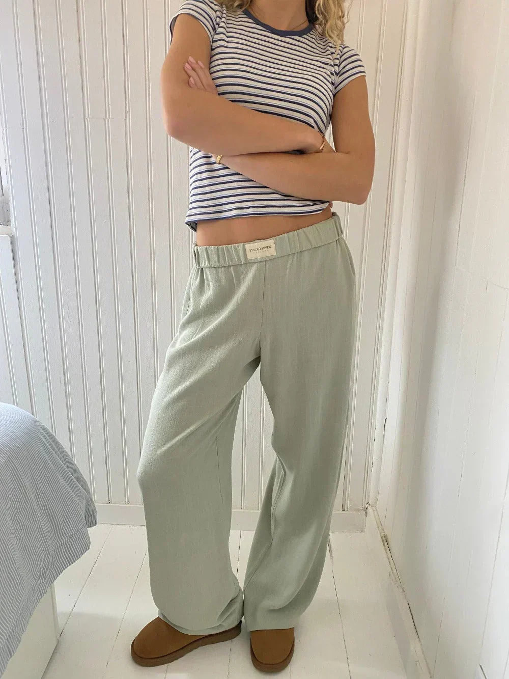 Dames Broek – Losvallend Model met Fijne Streep en Elastische Tailleband