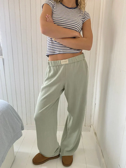 Dames Broek – Losvallend Model met Fijne Streep en Elastische Tailleband