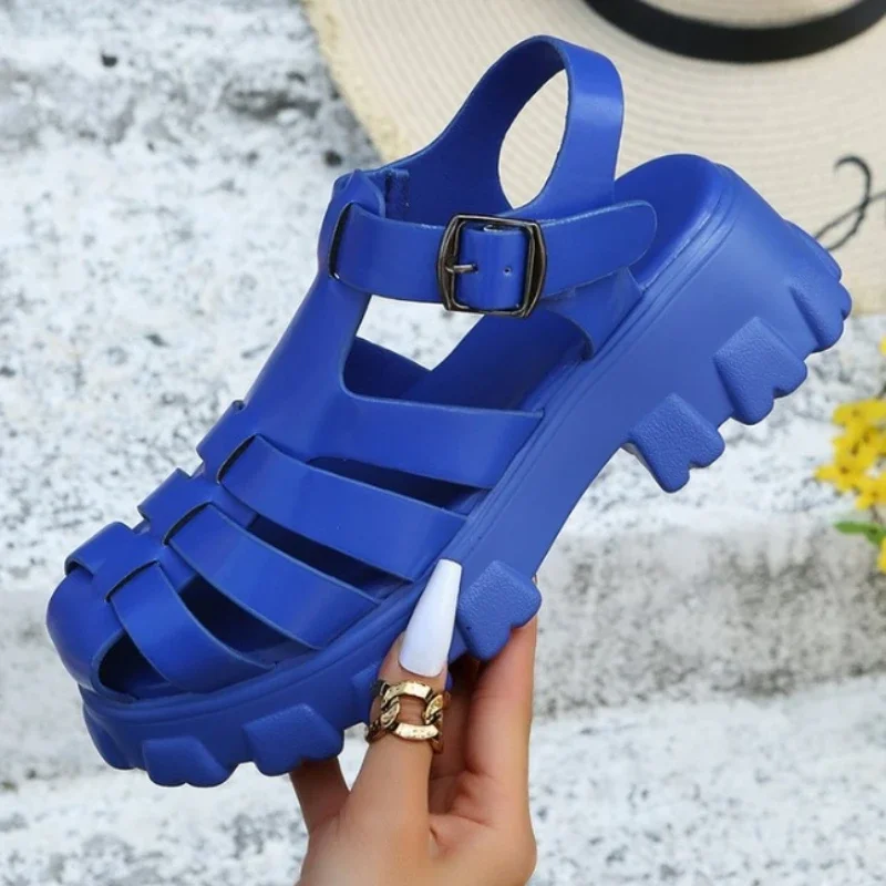 Dames Chunky Sandalen - Open Teensandalen met Hoge Zool en Riemsluiting
