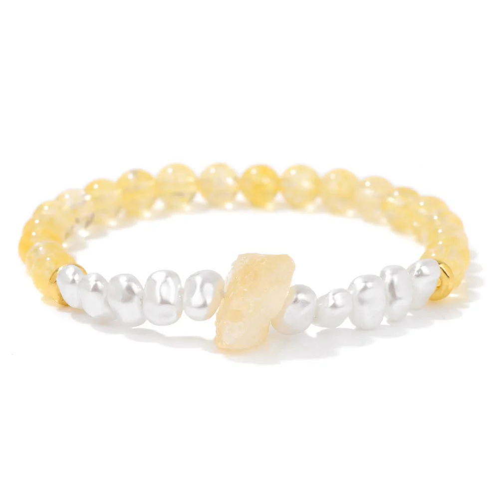 Dames Armband – Elastische Armband met Kruisvormige Natuursteen en Parelaccenten